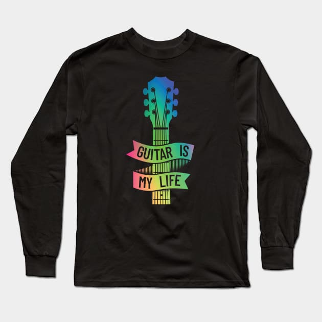 Guitar is My Life Acoustic Guitar Headstock Colorful Theme Long Sleeve T-Shirt by nightsworthy